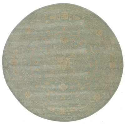 6x6 ft Handmade Muted Aqua Blue Floral Wool Oriental Round Rug Decor Carpet - Image 1 of 4