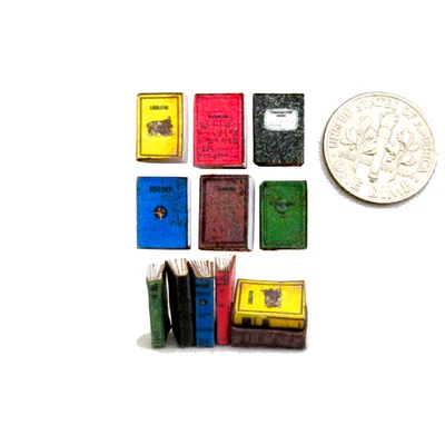 1:24 Scale SCHOOL BOOKS SET 6 Pc Prop Faux Books in Half Inch Miniature Scale - Image 1 of 4