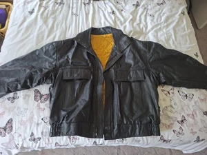 Mens Black Leather Vintage Zip Up Bomber Jacket - Size XL - Picture 1 of 10