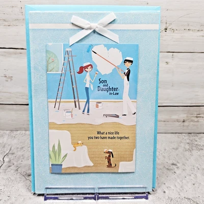 Tarjeta de felicitación de aniversario Hallmark 6x8 hijo hija en ley azul brillo feliz Foto 1 de 4