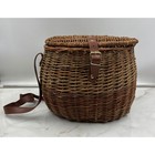Vintage Wicker Creel Basket Bag Brown Woven Crossbody Picnic Fishing Bag