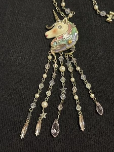 Betsey Johnson Pastell Einhorn Kopf Kristall Stern Perle Quaste lange Halskette 20" L - Bild 1 von 15