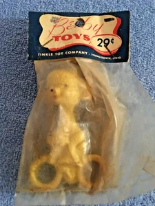 VINTAGE TINKLE TOYS LAMB RIDING A BICYCLE BABY TOY IN ORIGINAL PACKAGE RARE BIKE - Picture 1 of 7