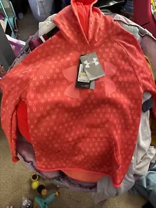 UNDER ARMOUR UA Girls Fleece All Over Print Fleece Hoodie Beta Red -Youth Medium - Picture 1 of 4