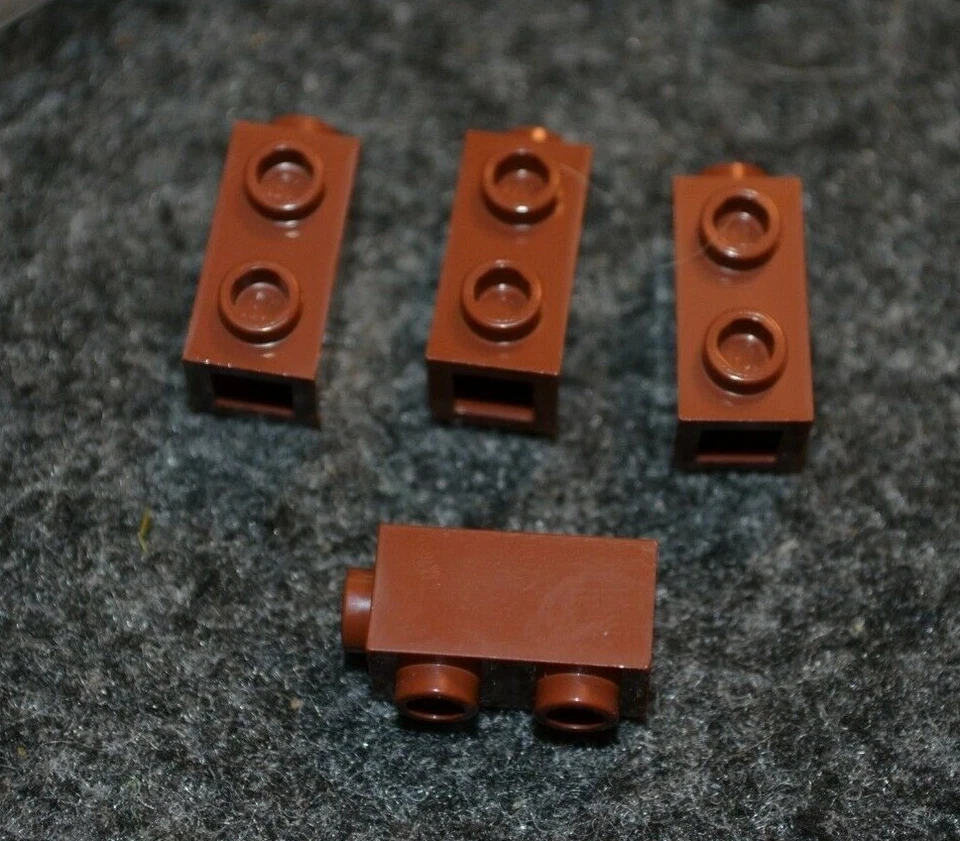 (4) 1x1x2 Reddish Brown Brick w/ 2 Pegs on 1 Side (SNOT) Bricks - NEW Lego Parts - Image 1 of 1