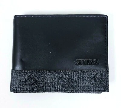 Nuevo GUESS Negro Cuero, Gris Logo PVC, Rfid , HOMBRE Cartera Plegable en Caja - Imagen 1 de 4