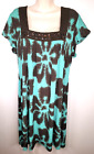 Apt.9 Women's Green/Black Floral Print Short Puff Sleeve Embellished Dress Sz XL