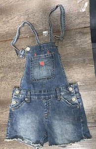 Justice sz 12 kitty Cat shortall overall romper Jean shorts guc - Picture 1 of 5