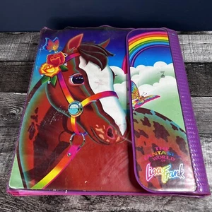 IN BAD SHAPE Vintage Lisa Frank Butterfly Horse Roses 3 Ring Trifold Binder RARE - Picture 1 of 15