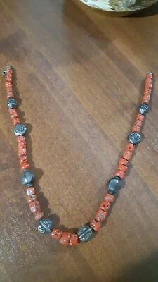 collana corallo rosso sardegna con pietre dure:giada e argento - Immagine 1 di 2