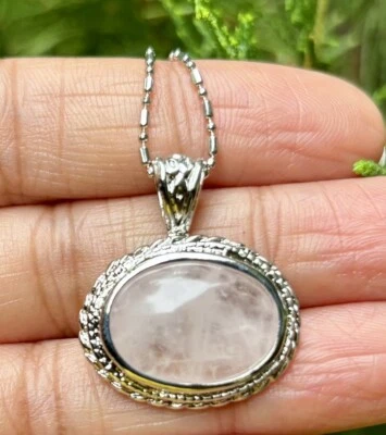 White Gold Filled Pink Rose Quartz Fashion Pendant Locket FREE ASSORTED CHAIN #2 - Image 1 of 4