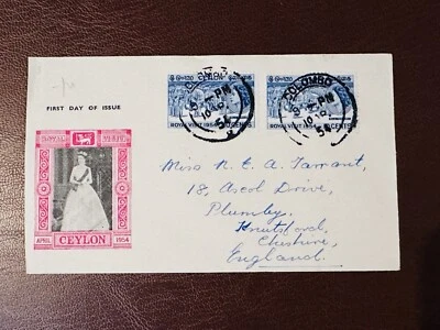 1954 CEYLON FIRST DAY COVER FDC COLOMBO POSTMARK ROYAL VISIT POSTED TO LONDON - Image 1 of 2