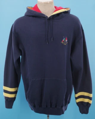 VTG 80s Navy & Yellow Ralph Lauren Pull Over Hoodie Sz M 1980s 1988 Flag Logo - Image 1 of 4