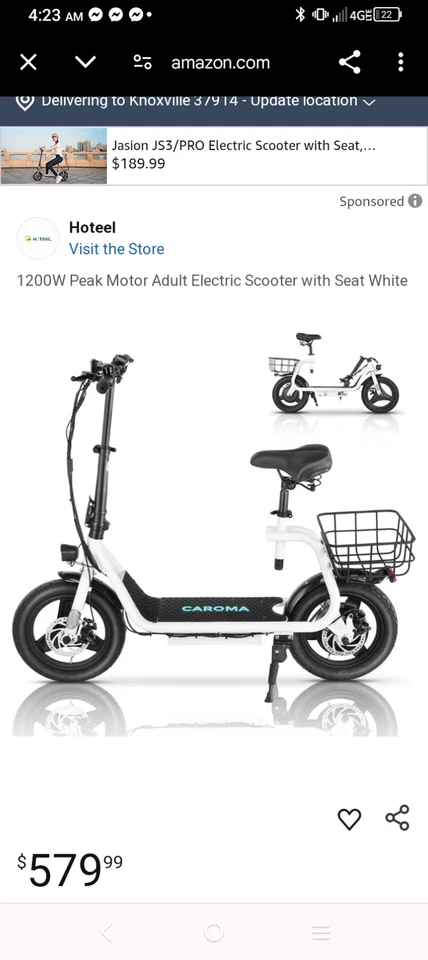 Scooter elétrico adulto com assento 1200W longo alcance dobrável E-Scooter #EUA - Imagem 1 de 3
