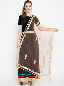 Golden Net Gotta Patti WithTassels Embroidered Dupatta Long Stole For Women.A004