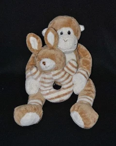 Peluche doudou singe tenant son lapin grelot AJENA  beige brun crème 29 cm TTBE - Picture 1 of 1