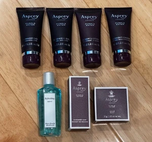 BN Lot of 7 ASPREY LONDON Purple Water Set-Shampoo,Conditioner,Shower Gel,Lotion - Picture 1 of 2