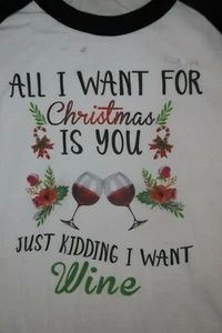 ALL I WANT FOR CHRISTMAS IS... WINE T-shirt manica 3/4 grande, bianco/nero - Foto 1 di 5