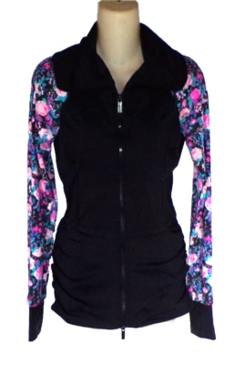 Chaqueta larga bebe Sport negra pop floral manga larga cremallera completa talla pequeña Foto 1 de 3