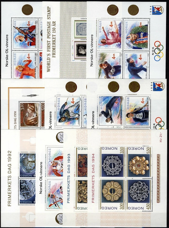 Норвегия 1989-1994, NK BL 11-20 10 различных миниатюрных листов VF MNH, Mi cat 70,5€ - Изображение 1 из 1