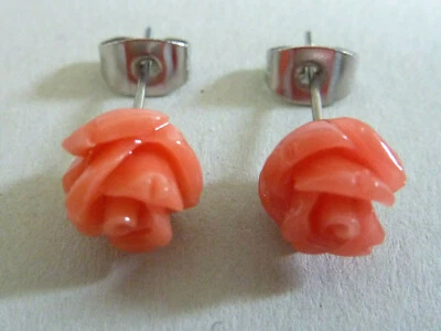 Koralle Ohrringe Ohrstecker in Rosenform Rose rosa lachs 1410 - Bild 1 von 4