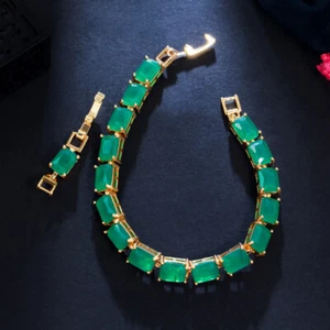 Elegant Blue CZ Square Bangle Bracelet for Women Costume Gold Color Jewelry Gift - Picture 1 of 17
