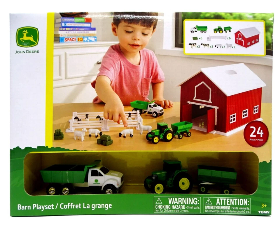 ERTL 1:64 John Deere 24-PIECE FARM PLAYSET! Red Barn Tractors Trucks & More! - Image 1 of 2