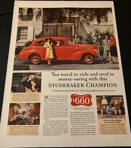 Red 1940 Studebaker Champion Sedan - Vintage Original Color Print Ad Wall Art - Picture 1 of 5