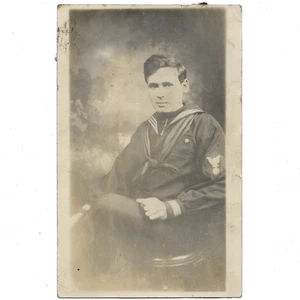 RPPC "From Your Hubby" WWI Navy Sailor Handsome US Soldier War Portrait Photo - Bild 1 von 3