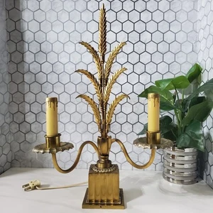 Vintage Brass Wheat Two Arm Candlestick Lamp MCM Working - Picture 1 of 24