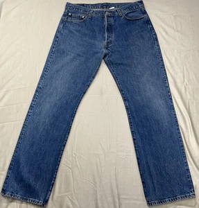 Vintage Levis 501 Button Fly Jeans Men 36x32 Blue 100% Cotton Made In Mexico Y2K - Picture 1 of 9