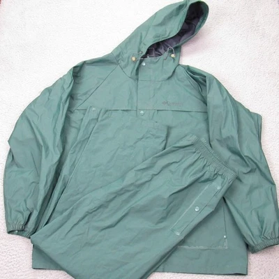Columbia Hombre XL PVC Traje de Lluvia Abrigo Chaqueta y Pantalones Conjunto Verde - Algunos Usos Foto 1 de 4