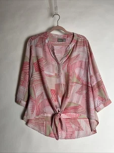 Chico's Pullover Tie Front Top V Neck 3/4 Slv Coral Print Size 2 New Without Tag - Picture 1 of 3