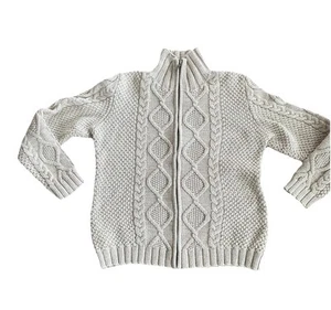 Leo & Nicole LS Zip Up Cotton Cable Knit Cardigan Sweater Natural Women’s Large - Picture 1 of 5