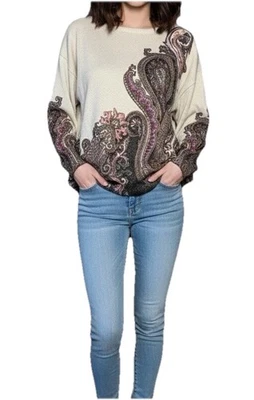 Suéter pulôver feminino Chico's metálico creme paisley médio - Imagem 1 de 4