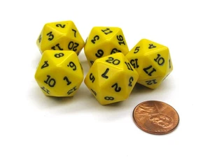 Set of 5 Twenty Sided 19mm D20 Opaque Dice RPG D&D Yellow with Black Numbers Die - Picture 1 of 1