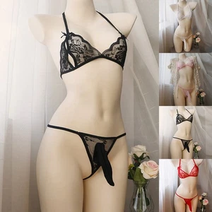 Sissy Mens Lingerie Set Lace Bra Top G-string Pouch Briefs Underwear Bikinis - Picture 1 of 21