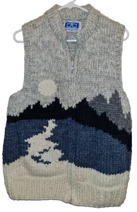 Vintage Longhouse Canada Heavy Hand Knit Virgin Wool Cowichan Sweater Vest Med - Picture 1 of 4