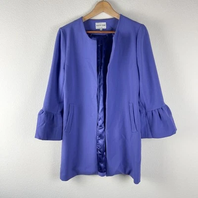 Chaqueta Patty Kim Kelly para mujer pequeña manga aleteada periwinkle frente abierto clásica Foto 1 de 4