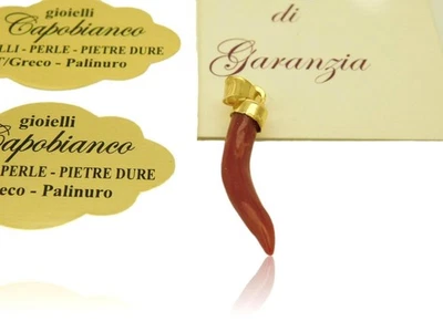 Ciondolo con pietra Corallo corno in portaFortuna di ArgeNto 925 PL ORo Cornetto - Immagine 1 di 4