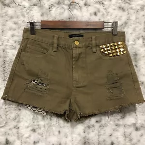 Forever 21 Womens Size 27 Distressed Studded Cut Off Denim Shorts Oliver Green - Picture 1 of 10