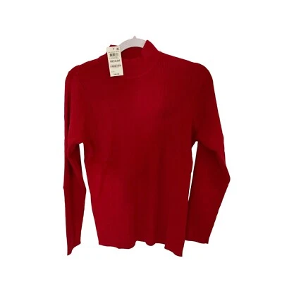 Karen Scott Cotton Mock Neck Sweater Ribbed Red Amore Medium - Image 1 of 4