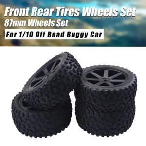 Front Rear Tires Wheels Set 12mm Hex Hubs For RC 1/10 Off Road Buggy Car Black - Picture 1 of 8