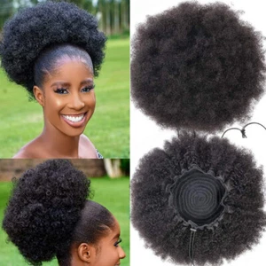 Extra Large Afro Kinky Curly Drawstring Ponytail Human Hair Bun Piece Half Wigs - Picture 1 of 9