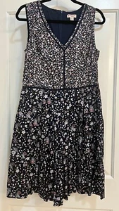 Brooks Brothers Women Red Fleece Navy Vneck Fit & Flare Dress Pockets Sz 10 - Picture 1 of 7