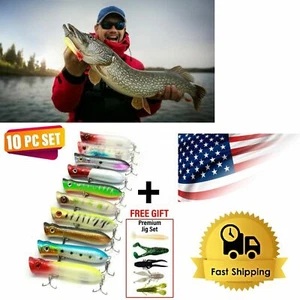 UFISH Popper Fishing Lure Lot Top Water Popper Crankbait Best Bass Bait Lot - Picture 1 of 5