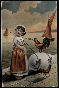 Foto Postal Países Bajos 1908, Pascua, Niña, Huevo, Gallina y Velero Sc56 - Imagen 1 de 2