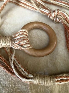 Vintage Wood Loop Braided Straw Rope Belt Brown Rust Beige - Picture 1 of 5
