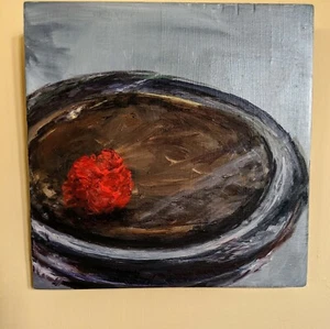 Original signed Oil Painting of Cat Puff Ball Toy on grey stool, by Kim Halley - Picture 1 of 4