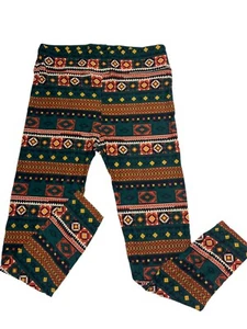 Leggings Tc LuLaRoe Multicolor Estampado Diamante Naranja Verde Se Ajusta 12/18 - Imagen 1 de 1